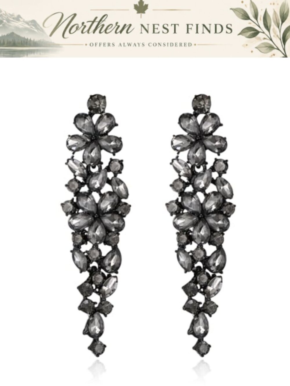 Crystal Statement Dangle Earrings Marquise Rhinestone Art Deco Wedding Prom